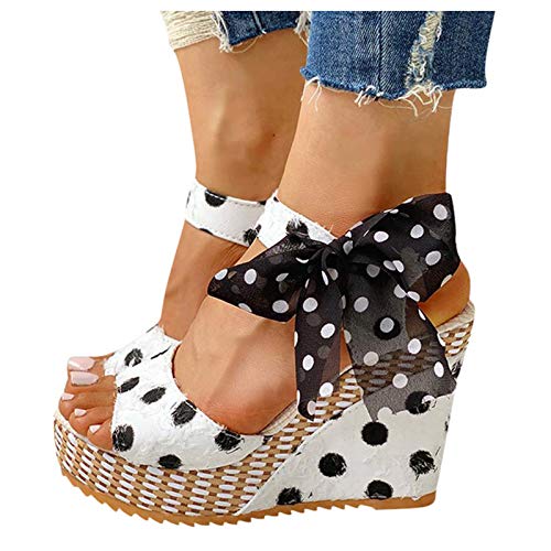 NOLDARES Sandals for Women Casual Summer Polka Dot Espadrille Wedge Sandals Strappy Open Toe Platform Sandals