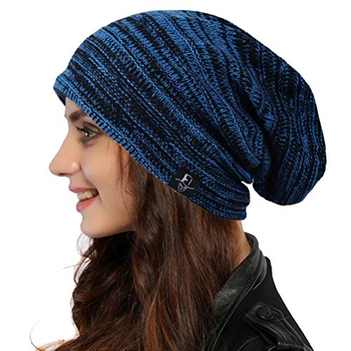 Ruphedy Women Slouchy Beanie Hat Knit Long Baggy Slouch Skull Cap for Winter (B5001-Blue)