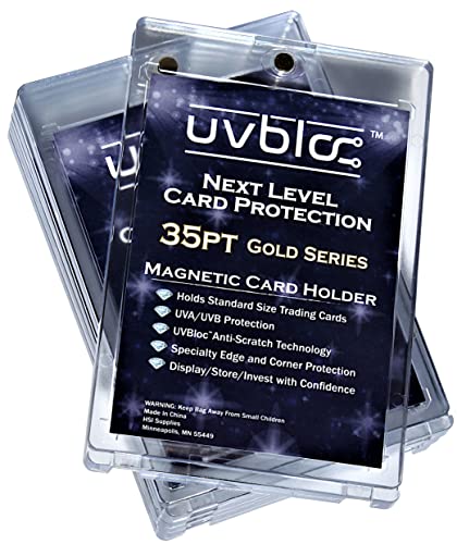 UVBLOC One Touch Card Holder (5 Pack) 35pt Magnetic Baseball Card Sleeves Pro Mold Hard Case Protectors for Trading Football Basketball Sports Pokemon Cards