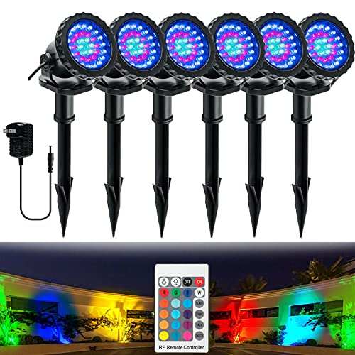 Colored Outdoor Yard Spot Light, IP68 Waterproof RGB LED Spotlights Color Changing Dimmable Pond Lights Landscape Uplights Garden Lawn Yard Pathway Flag Fountain Lighting with Staked Stand, 6 Lights | The Storepaperoomates Retail Market - Fast Affordable Shopping