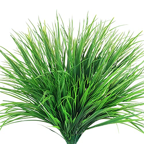Grand Verde Wheat Grass Artificial Plants Bulk Faux Stems Greenery Shrubs Green Leaves UV-Resistant Real Touch Plastic Bush 20” Tall DIY Decoration Outdoors, 6pcs