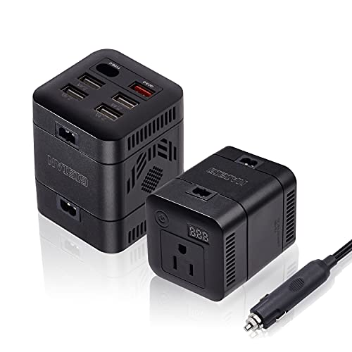 GISIAN 150W Car Power Inverter DC 12V to 110V AC Converter with 4×2.4A USB ＋Type C ＋QC3.0 Ports Car Charger (Black)