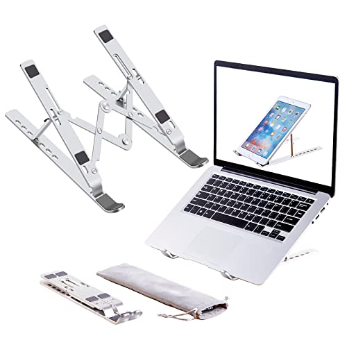 ZSIMC Laptop Stand, Laptop Riser Computer Stand for Desk, Adjustable Aluminum Foldable Portable Desktop Holder, Compatible with MacBook Air pro, iPad, Lenovo, 10-15.6” Laptop and Tablets (Silver)