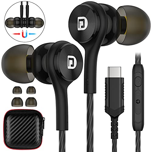 TITACUTE USB C Headphone Magnetic Wired Earbuds for Samsung A53 S23 Ultra Galaxy Z Flip 4 Fold S22 S21 S20 FE Noise Canceling USB Type C in-Ear Earphone with Microphone for iPad 10 Google Pixel 7 6 6a