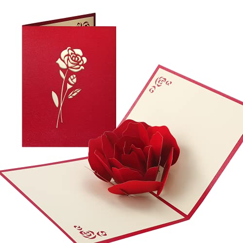 VUDECO Rose 3D Pop Up Card Valentines Day Card Him Her With Envelope Valentines Card Mothers Day Card Mom Anniversary Card Wife Husband Happy Birthday Card Thinking of You Greeting Card Women Men
