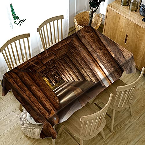 KnBoB Pastel Reusable Tablecloth, Brown Wooden Aisle Polyester Spillproof Soil Resistant Holiday Table Cover 55X71Inch