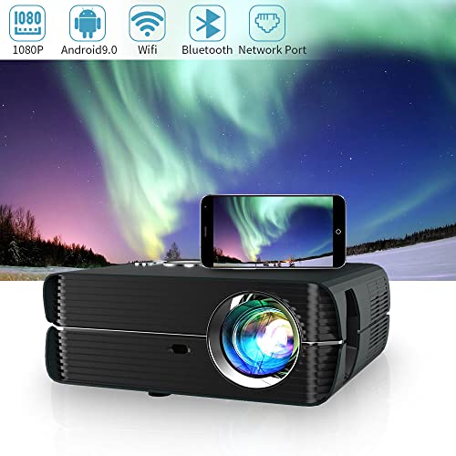 Native 1080p WiFi Bluetooth Projector HDR10 Home Theater, Wireless Projectors Outdoor Movie Backyard Night, Android 9.0 OS Support Prime Video,Netflix, 4D Keystone & Zoom, Built-in HiFi Speakers