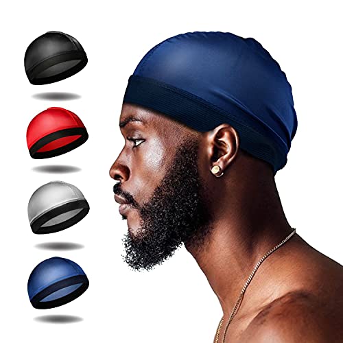 Selalu 4Pcs Wave Cap, Silk Stocking Wave Caps for 360 Waves, Good Compression Over Silky Durag for Men, Large Size Stain Caps Suitable for Adult Wave