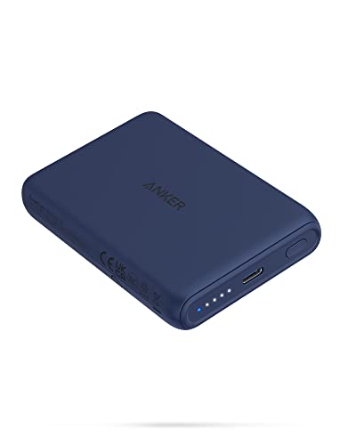 Anker 521 Magnetic Battery (PowerCore Magnetic 5K), 5000mAh Magnetic Wireless Portable Charger with USB-C Cable, for iPhone 13/13 Pro/13 Pro Max/13 Mini/ 12/12 Pro/12 Pro Max/12 Mini (Blue)