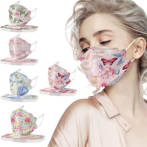 HEALT 4-Ply Flower Disposable Face_Masks with Designs for Spring Summer, 50PC Floral Facemasks with Nose Wire for Women Men (KF_94_B),50 Count (Pack of 1)