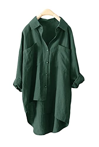 Andongnywell Women’s V Neck Chiffon Irregular Hem Blouse Casual Long Sleeve Fashion Loose Chiffon Blouse Shirts (Green,3,Large)