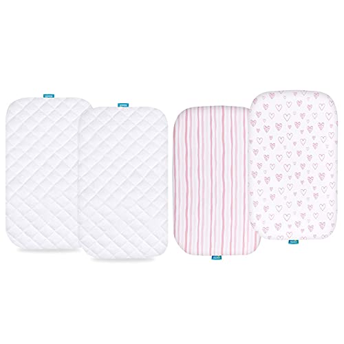 Biloban Waterproof Mattress Protector, Quilted Mattress Cover and 100% Jersey Knit Cotton Bassinet Sheets for Graco Travel Lite Crib