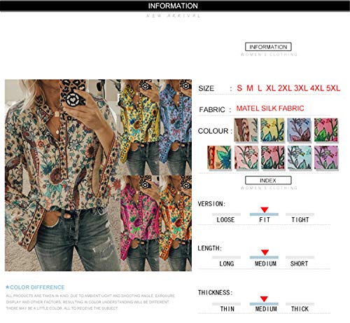 Andongnywell Women’s Long Sleeve Casual Print Tops Chiffon Shirt Button Down Blouse Cardigan Long Sleeve Shirt (Dark Pink,8,5X-Large) | The Storepaperoomates Retail Market - Fast Affordable Shopping