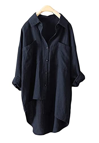 Andongnywell Women’s Casual Blouses Long Sleeve Solid Color V Neck Irregular Hem Tunic Shirt Top Loose Shirts (Royal Blue,1,Small)