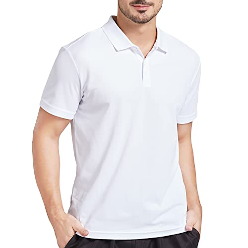 Casei Mens Polo Shirts Golf Shirts Quick Dry Polo Shirts Black and White Polo Shirt（White,XL）