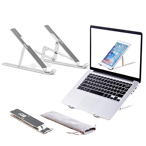 ZSIMC Laptop Stand, Adjustable Aluminum Foldable Portable Holder, Upgrade Whole Anti-Slip Silicone Pad, Laptop Riser for Desk Compatible with MacBook Air pro, iPad, Lenovo, 10-15.6” Laptop and Tablet