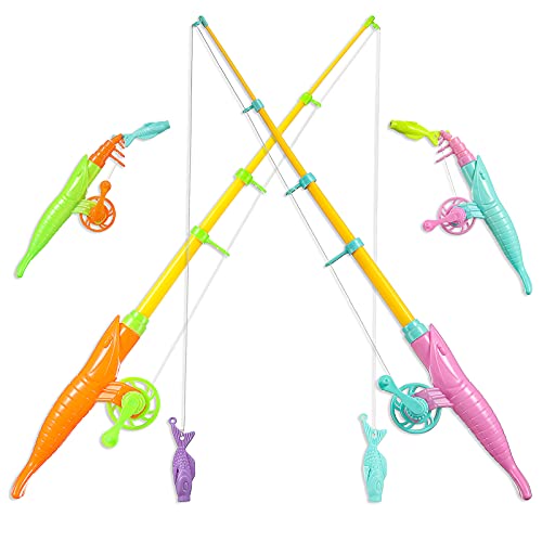 Wettarn 4 Pieces of Magnetic Fishing Game Water Toy Summer Magnetic-Floating Toy 7.3 Inches Magnetic Pole Boy and Girl’s Fishing Bath Toy Game Fishing Rod Bathing Carnival for Boys Girls Teens