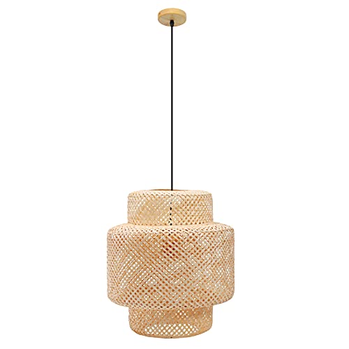Frontsea Rattan Pendant Lighting for Kitchen | Bamboo Lampshade Handmade Weave Lighting | Wooden Boho Decor | Modern Hanging Ceiling Light Fixture (16-inch), Cream