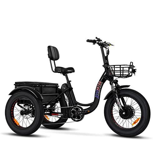 Addmotor Motan Electric Tricycle for Adults, 85 MI Long Range, M330 20″ Fat Tire Electric Trikes, 750W 48V 20Ah Samsung Removable Battery, Big Baskets, 3 Wheel Electric Bikes for Seniors(Black)
