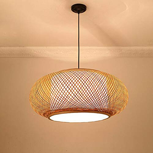 YIYIBYUS 23.5″ Chinese Bamboo Wicker Rattan Lantern Chandelier Rustic Pendant Light Fixture for Dining Room Kitchen Indoor and Outdoor Decoration