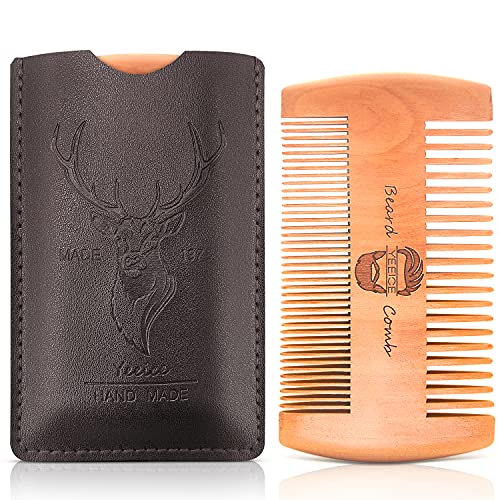 Wooden Beard Comb Kit, 1 Piece Brown Christmas Deer Design Pocket Comb, Handmade Comb with Durable Case Gifts for Men, Customized Gifts for Dad Mustache Care, Beard Care & Hair Grooming (1 Pack Deer)