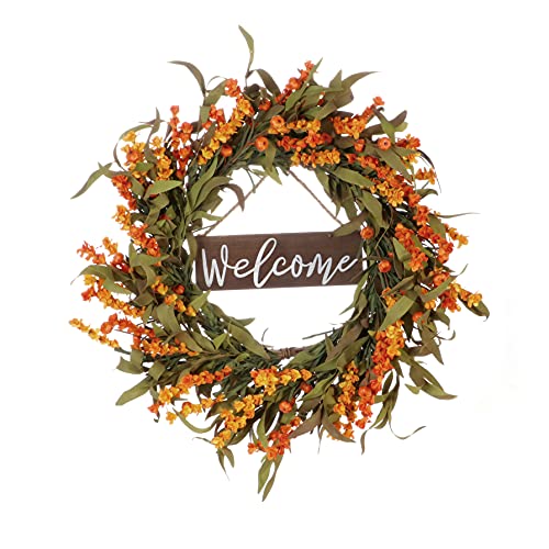 Artificial Fall Wreath,Autumn Front Door Wreath Thanksgiving Wreath with Pumpkins Flower Wreath for Home Farmhouse Decor and Festival Celebration-20 Inches