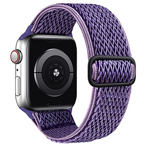 SAMYERLEN Compatible with Stretchy Apple Watch Band 38mm 40mm 41mm 42mm 44mm 45mm 49mm for Men Women Kids Adjustable Elastic Braided Nylon iWatch Band for Series 8 7 6 5 4 3 2 1 SE Ultra (Purple)