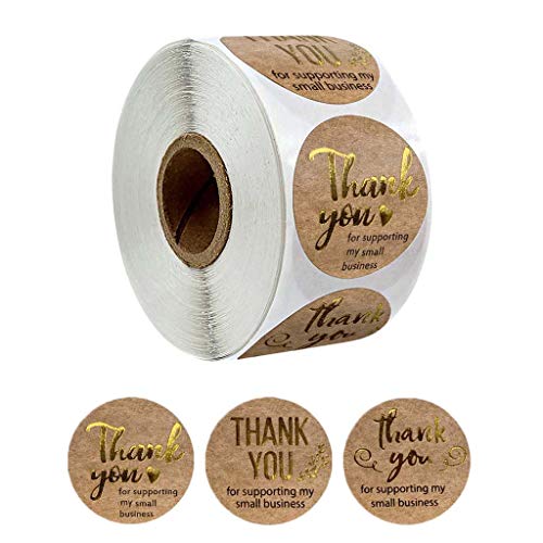 SHUANGSHI Seal Stickers, 500Pieces/roll Small Kraft Gold Foil Stickers – Thank You for Supporting My Small Business