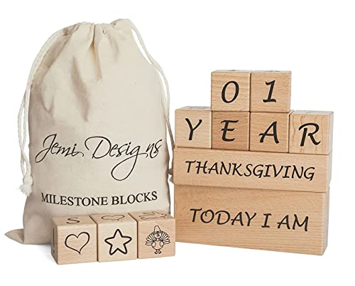 Baby Milestone Blocks Photo Blocks – Photography Props – Letters, Numbers, Age Blocks with Holidays & Cute Pictures – Infant & Toddler Nursery Decor – Baby Boy Baby Girl Unisex Decor