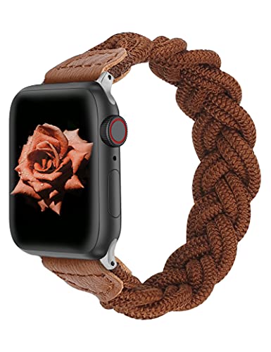 Wearlizer Compatible with Apple Watch Band 38mm 40mm 41mm Slim Elastic Braided Women Loop Strap Wristband Stretchy Woven Replacement Bracelet Accessories for iWatch Series 8 SE 7 6 5 4 3 2 1,Brown XS