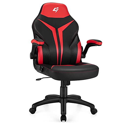 GYMAX Ergonomic High Back Office Chair, Height Adjustable Race Style Gaming Chair with Padded Armrest, Comfortable Swivel Computer Task Chair for Home Office Theater Room (Red)