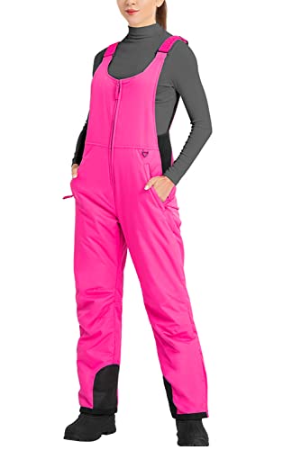 Sportneer Snow Pants Women Essential Insulated Ski Pants Women Snow Bibs Overalls for Ski Snowboard Bright Pink XL