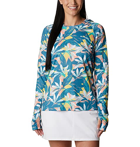 Columbia Women’s Super Tidal Tee Hoodie, Electric Turquoise Hidden Paradise, X-Large