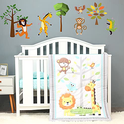 Baby Bees 3 Pieces Jungle Party Crib Bedding Sets for Boys and Girls Baby Bedding Set of Crib Fitted Sheet, Quilt & Pillow Cover for Standard Size Crib, Gray