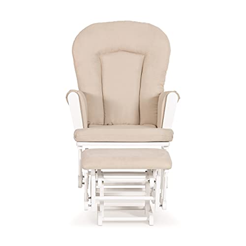Forever Eclectic by Child Craft Tranquil Glider Rocker and Ottoman Set (Hardwood Frame, Foam Cushion), Storage Pockets, Hardwood Base, Quick Assembly, Nursery Glider Chair (Matte White/Tan Microfiber) | The Storepaperoomates Retail Market - Fast Affordable Shopping