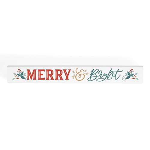 P. Graham Dunn Merry and Bright Winter White 10 x 1.5 Pine Wood Holiday Tabletop Stick Sign | The Storepaperoomates Retail Market - Fast Affordable Shopping