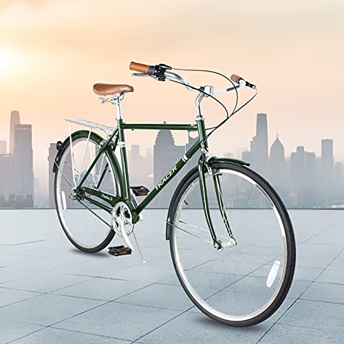 Tracer Osaka Hybrid Bikes for Men, Steel Frame, Shimano Nexus Inter 7 Speed, Brown Seat Brown Grips, Road Bike, City Bike, Mens Bike, Green | The Storepaperoomates Retail Market - Fast Affordable Shopping