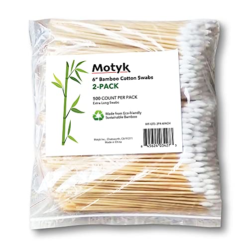 MOTYK BAMBOO COTTON SWABS 6-INCH WITH POINTED TIP 2-PACK BUNDLE 1000PCS TOTAL!!! Ideal for cleaning Guns, Printers, and Other Electronics or applying Makeup | The Storepaperoomates Retail Market - Fast Affordable Shopping