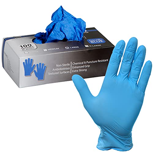 Adamax Nitrile Gloves Large 100 Ct. Powder-Free, Non-Latex Disposable Gloves with Textured Fingertips, Single Use Nitrile Gloves Large, Blue, 100Box