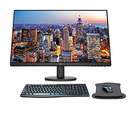 HP P27v G4 27 Inch 1920 x 1080 Full HD IPS LED-Backlit LCD Monitor Bundle with HDMI, VGA, Gel Mouse Pad, and MK270 Wireless Keyboard and Mouse Combo