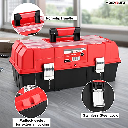 MAXPOWER 17-Inch Tool Box, Three-Layer Folding Plastic Storage Toolbox, Multi-Function Organizer with Tray and Dividers | The Storepaperoomates Retail Market - Fast Affordable Shopping