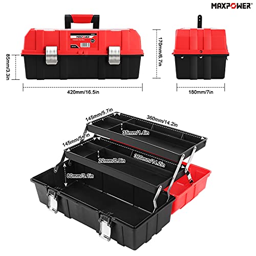 MAXPOWER 17-Inch Tool Box, Three-Layer Folding Plastic Storage Toolbox, Multi-Function Organizer with Tray and Dividers | The Storepaperoomates Retail Market - Fast Affordable Shopping