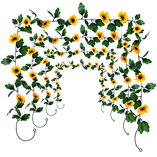 4Pcs 33FT Artificial Sunflower Green Leaves Vines, Hanging Sun Flower Garland Fake Foliage, Plant Leaves Yellow Flowers String Vine for Wedding Table Home Birthday Party Kitchen Garden Decor (B) | The Storepaperoomates Retail Market - Fast Affordable Shopping