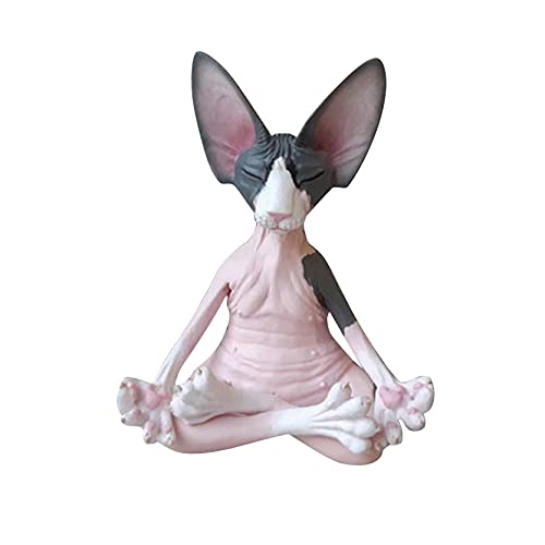 Taktom Sphynx Cat Meditate Collectible-Yoga Buddha Zen Garden Gnome Statue Figurine -Funny Unique Gnomes Lawn Ornament Figure Sculpture-Best Art Décor for Indoor Outdoor Home Or Office (C)