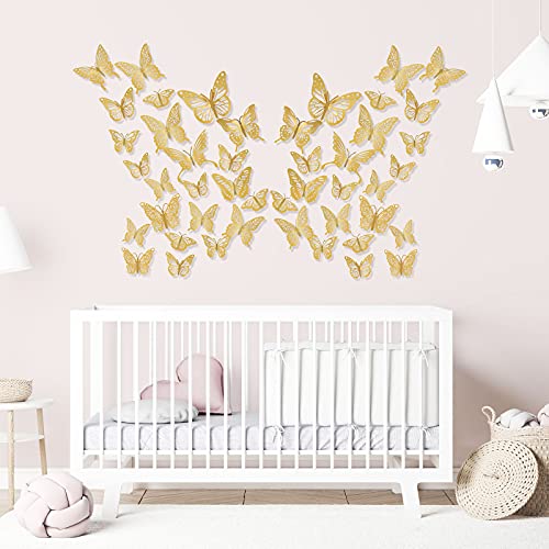 Aodaer 108 Pieces 3D Gold Butterfly Wall Stickers 9 Styles 3 Sizes Butterfly Wall Decals DIY Removable Murals for Kids Baby Art Decor Bedroom Bathroom Living Room Office Party Nursery Classroom | The Storepaperoomates Retail Market - Fast Affordable Shopping