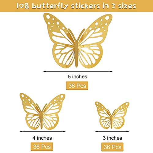 Aodaer 108 Pieces 3D Gold Butterfly Wall Stickers 9 Styles 3 Sizes Butterfly Wall Decals DIY Removable Murals for Kids Baby Art Decor Bedroom Bathroom Living Room Office Party Nursery Classroom | The Storepaperoomates Retail Market - Fast Affordable Shopping