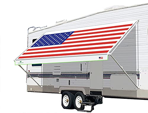 Leaveshade RV Awning Fabric Replacement Camper Trailer Awning Fabric Super Heavy Vinyl Coated Polyester 16’3”(Fit for 17′ Awning)-USA Flag (Custom Looking)