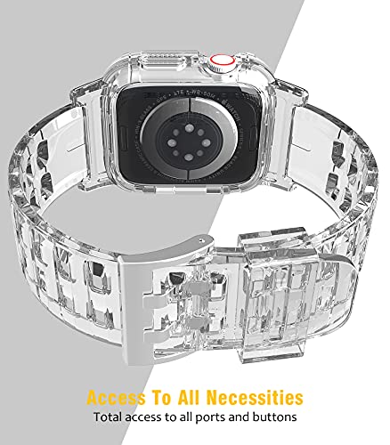 JXVM for Apple Watch Band 41mm 40mm 38mm with Case, Uni-body Protective Bumper Band, Crystal Clear Men Women Sporty Case, with Premium Soft TPU Adjustable Strap for iWatch SE & Series 8 7 6 5 4 3 2 1 (Crystal/Clear) | The Storepaperoomates Retail Market - Fast Affordable Shopping