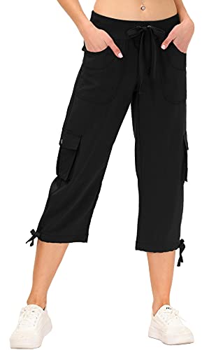 MoFiz Women’s Hiking Capris Pants Lightweight Quick Dry Running Athletic Casual Outdoor Cargo Pants for Women Pockets Black M | The Storepaperoomates Retail Market - Fast Affordable Shopping