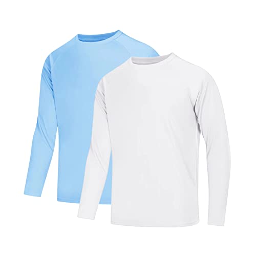 Boladeci Fishing Shirts for Men Long Sleeve UPF 50+ Sun Shirts UV Protection SPF Wrinkle Resistant Running Rash Guard Swim Shirts L Blue White